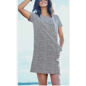 Woman BODEN Black White Print Casual Seam S/s Tunic Dress Sz 4R EUC Pockets